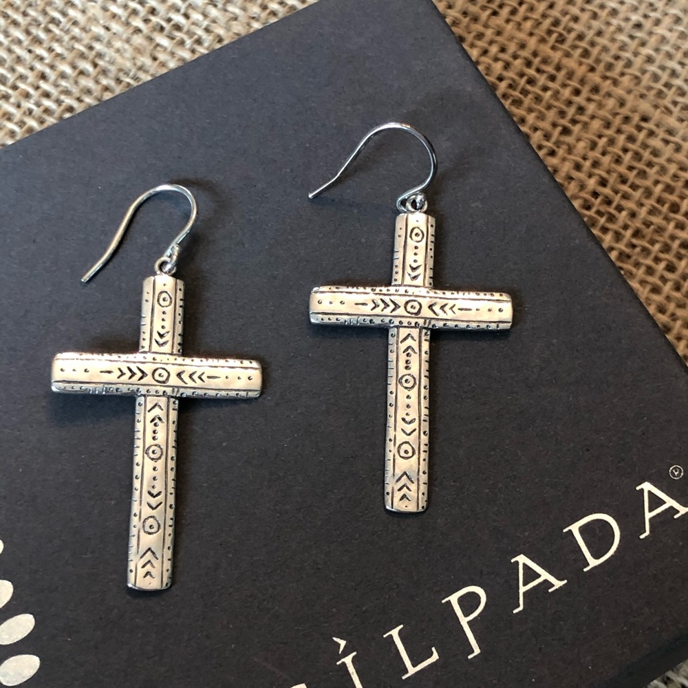 Rare Silpada Sterling .926 Etched Cross Earrings